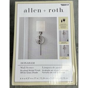 Allen + Roth Donaham Wall Sconce Light Brushed Nickel Finish White Glass 5024117